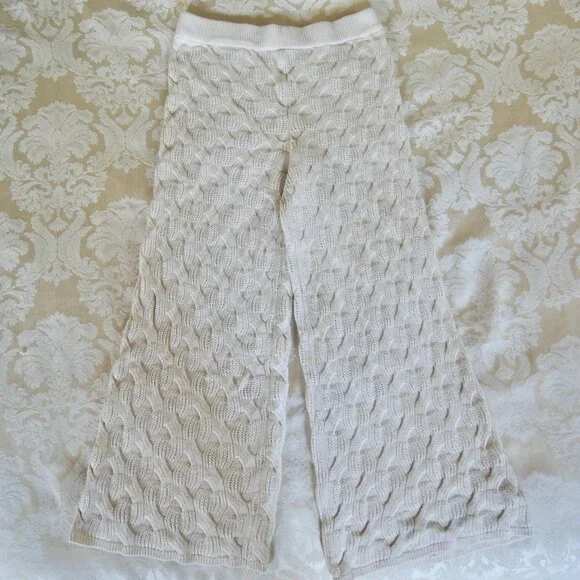 Rachel Comey Cream Cable Knit Wide Leg Palazzo Pants L - Picture 7 of 9